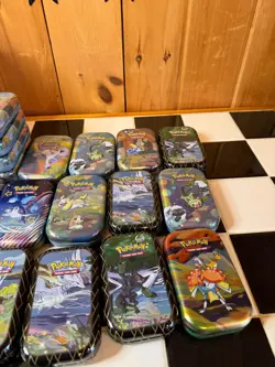 Lot of EMPTY Pokemon TCG Mini Tins w Coins and Art Card Paldean Fates Display - Image 4