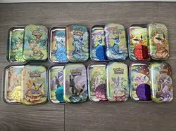 Pokemon 8 Prismatic Evolutions Mini Tins FULL Set + Art Cards & Coins - Image 2