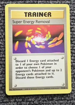 TRAINER SUPER ENERGY REMOVAL 79/102 POKEMON CARD 1999 BASE SET BLACK STAR - Image 1