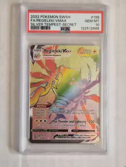 2022 POKEMON SWORD & SHIELD SILVER TEMPEST SECRET FULL ART/REGIELEKI VMAX PSA 10 - Image 1