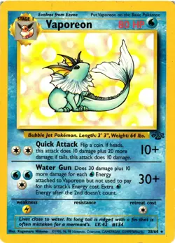 Pokemon TCG Vaporeon 28/64 Jungle Set Non-Holo Rare Unlimited MP - Image 1