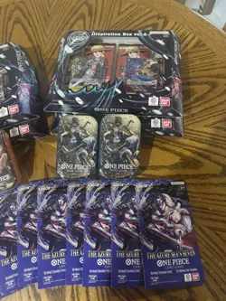One Piece Illustration Box Vol.6 x 4 + 4 Sealed OP-13 Tins + 10 OP-14 Boosters - Image 3
