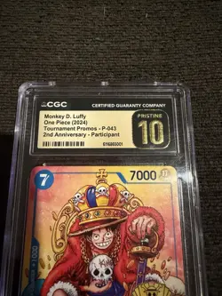 CGC Pristine 10 Monkey D. Luffy P-043 2nd Anniversary Tournament Promo One Piece - Image 2