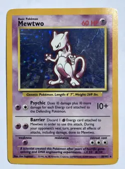 Mewtwo 10/102 Holo Rare 1999 Base Set Unlimited Vintage Pokemon Card WOTC - Image 1