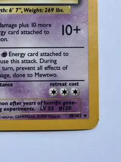 Mewtwo 10/102 Holo Rare 1999 Base Set Unlimited Vintage Pokemon Card WOTC - Image 5