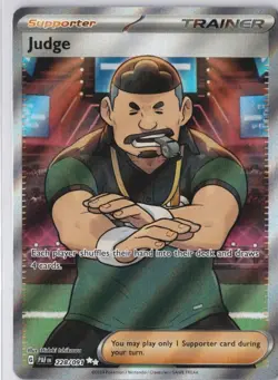 Pokemon Judge 228/091 SV: Paldean Fates Ultra Rare Full Art Holo Trainer Card - Image 1