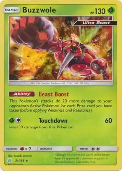 2x Lightly Played Buzzwole - 21/236 - Holo Rare Pokemon Cosmic Eclipse - Image 1