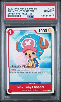 ONE PIECE SUPER PRE RELEASE ST01-006 TONY TONY CHOPPER PSA 10 GEM MINT - Image 1