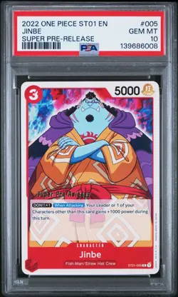 2022 One Piece Super Pre-Release Jinbe ST01-005 PSA 10 Gem Mint - Image 1