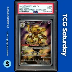 2025 POKEMON BLACK STAR PROMO #009 ALAKAZAM MEGA GARD ETB PROMO PC STAMPED PSA 9 - Image 1