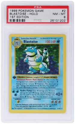 1999 Pokemon Base Set Blastoise 1st Edition Holo #2 PSA 8 - Image 1