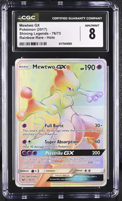 CGC 8 Mewtwo GX 2017 Shining Legends 76/73 Rainbow Rare Holo Pokemon Card - Image 1