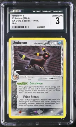 CGC 3 Umbreon 2005 EX Delta Species 17/113 Holo Pokemon Card - Image 1