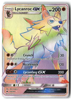 Lycanroc GX ⭐ 155/147 Holo Rare Rainbow Burning Shadows 2017 Pokemon NM - Image 1