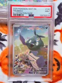 2025 POKEMON WHT EN-WHITE FLARE ILLUSTRATION RARE 140 - TRUBBISH 140/086 - PSA 9 - Image 1