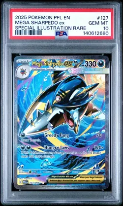 2025 POKEMON PFL EN-PHANTASMAL FLAMES #127 MEGA SHARPEDO EX PSA 10 - Image 1