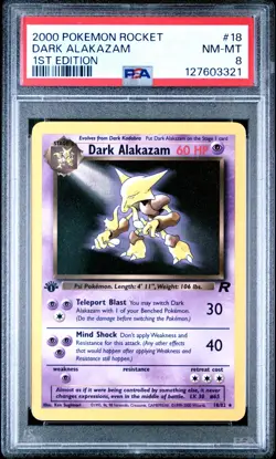 DARK ALAKAZAM 2000 Pokemon Team Rocket 1st Edition #18 - PSA 8 -321 - Image 1