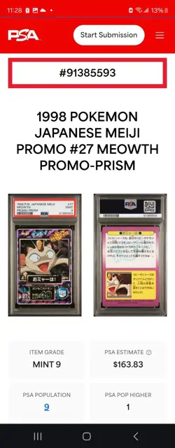PSA 9 Meowth #27 1998 Jpn. Meiji Promo Prism Cracked Ice Pokemon - Image 3