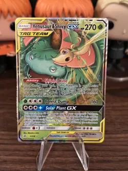 Pokemon TCG Venusaur & Snivy GX 1/236 Tag Team Cosmic Eclipse Full Art Holo - Image 1