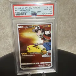 2018 POKEMON JPN SM PROMO POKEMON CENTER 20TH ANNIVERSARY RED'S PIKACHU PSA 10 - Image 1