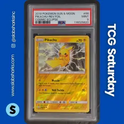 2019 POKEMON SUN & MOON COSMIC ECLIPSE #66/236 PIKACHU REVERSE HOLO PSA 9 - Image 1
