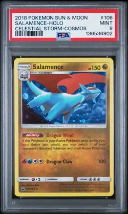 SALAMENCE PSA 9 #106 POKEMON SUN & MOON CELESTIAL STORM HOLO COSMOS NEW CERT - Image 1