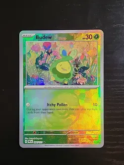 Pokemon TCG Prismatic Evolutions Budew 004/131 Masterball Reverse Holo - Image 1