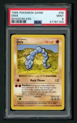 Pokemon PSA 9 Mint 1999 Onix Shadowless Base set 56/102 - Image 1