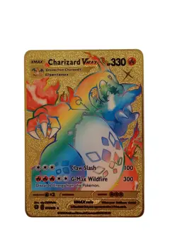 Charizard VMAX Rainbow Pokemon Gold Metal Card Collectible Gift Display - Image 1