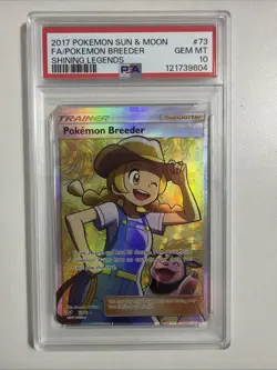2017 Pokemon Sun & Moon FA/ Pokemon Breeder Shining Legends Card PSA Gem MT 10 - Image 1