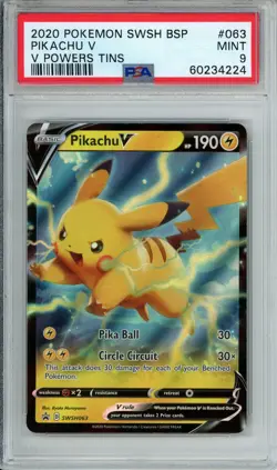 PSA 9 PIKACHU V 2020 POKEMON PROMO #063 POWER TINS MINT - Image 1