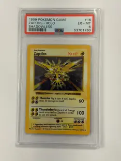 Zapdos Holo Shadowless Base Set 16/102 Graded PSA 6 Pokemon Card 1999 #16 - Image 1