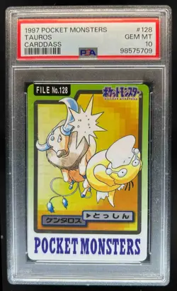 1997 Pokemon Pocket Monsters JP Tauros Carddass #128 PSA 10 - Image 1