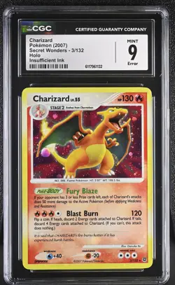 CGC 9 MINT Charizard 2007 Secret Wonders 3/132 Holo ERROR Pokemon Card - Image 1