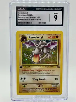 COSMOS HOLO Aerodactyl Prerelease 1/62 1st Edition Pokemon Fossil CGC 9 Mint - Image 1