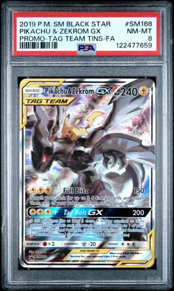 2019 POKEMON SM BLACK STAR PROMO #SM168 FULL ART/PIKACHU & ZEKROM GX PSA 8 - Image 1