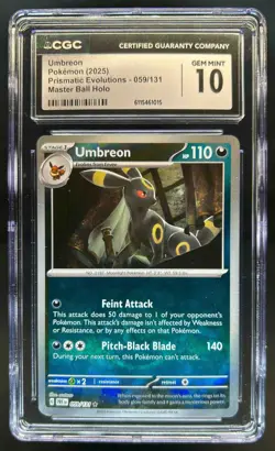 2025 Pokemon Prismatic Evolutions Umbreon Reverse Master Ball Holo #059 CGC 10 - Image 1