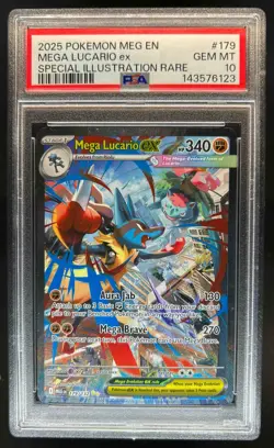 2025 Pokemon Mega Evolution Lucario ex Special Illustration Rare #179/132 PSA 10 - Image 1