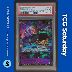 2025 ONE PIECE PROMOS #OP09-076 RORONOA ZORO 25-26 CHAMPIONSHIP TOP 16 PSA 10 - Image 1