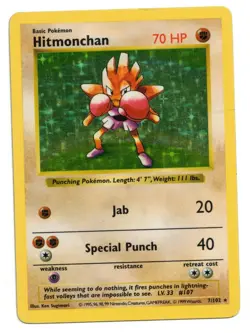 Pokemon Card: Hitmonchan HOLO 7/102 Shadowless Base Set! GD - Image 1