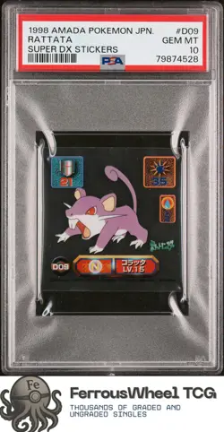 Rattata #10 - 1998 Amada Pokemon JP Super Dx Stickers - PSA 10 - POP 8 - Image 1