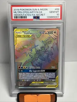 Pokemon TCG Moltres Zapdos Articuno GX 69/68 Hidden Fates Secret Rare PSA 10 - Image 1