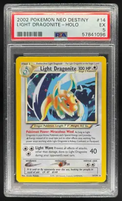 2002 Pokemon Neo Destiny Light Dragonite Holo #14/105 PSA 5 - Image 1
