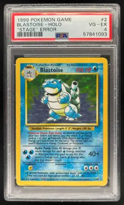 1999 Pokemon Unlimited Blastoise Stage Error Rare Holo #2/102 PSA 4 - Image 1