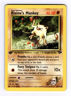 2000 Pokemon Gym2 Blaine's Mankey #63 C 1st Edition NM - Image 1