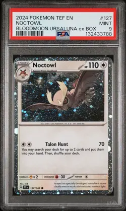 2024 POKEMON TEF EN #127 NOCTOWL COSMOS HOLO PROMO PSA 9 POP 34 TEMPORAL FORCES - Image 1