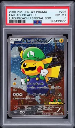 2016 POKEMON JPN XY PROMO LUIGI PIKACHU SPECIAL BOX FULL ART/LUIGI PIKACHU PSA 8 - Image 1