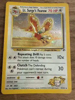 Pokemon Lt. Surge's Fearow Gym Heroes 7/132 Holo Rare NM / M w/ SWIRL - Image 1