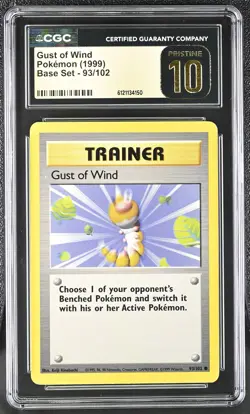 CGC 10 PRISTINE Gust of Wind 1999 Base Set 93/102 Pokemon Card - Image 1