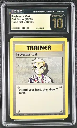 CGC 10 PRISTINE Professor Oak 1999 Base Set 88/102 Pokemon Card - Image 1